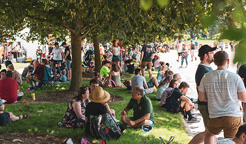 people gathering outside